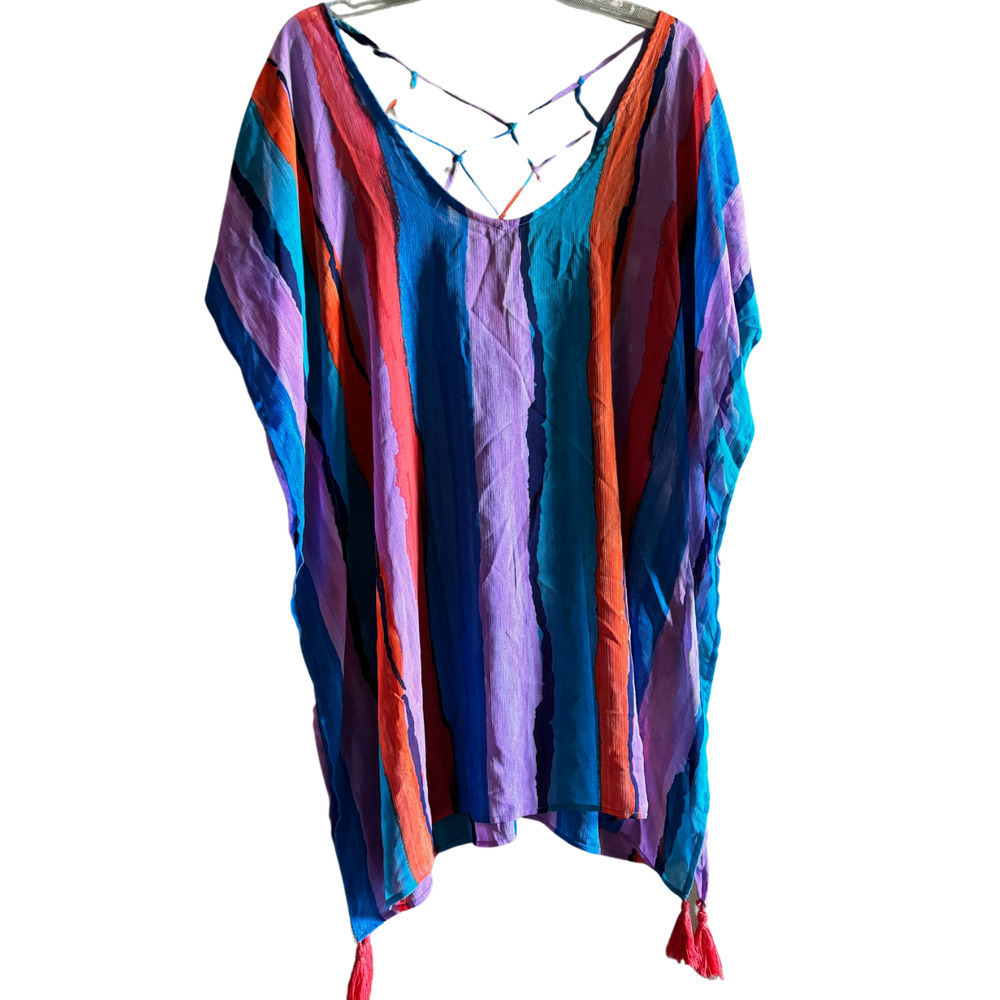 Palisades Beach Club Womens Multicolor Brushed Stripe Sheer Cover Up Size M/L‎